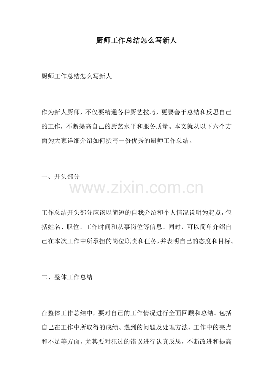 厨师工作总结怎么写新人.docx_第1页