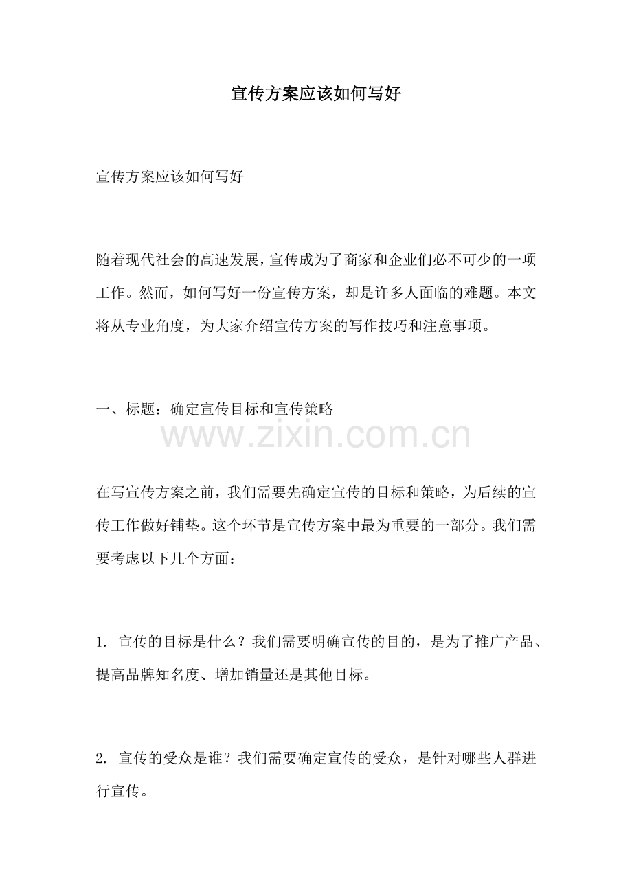 宣传方案应该如何写好.docx_第1页