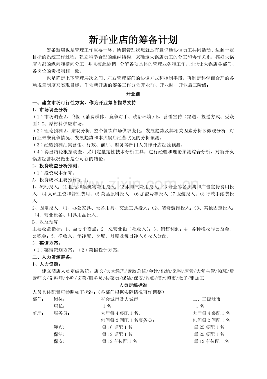 火锅新开业店的筹备计划.doc_第1页