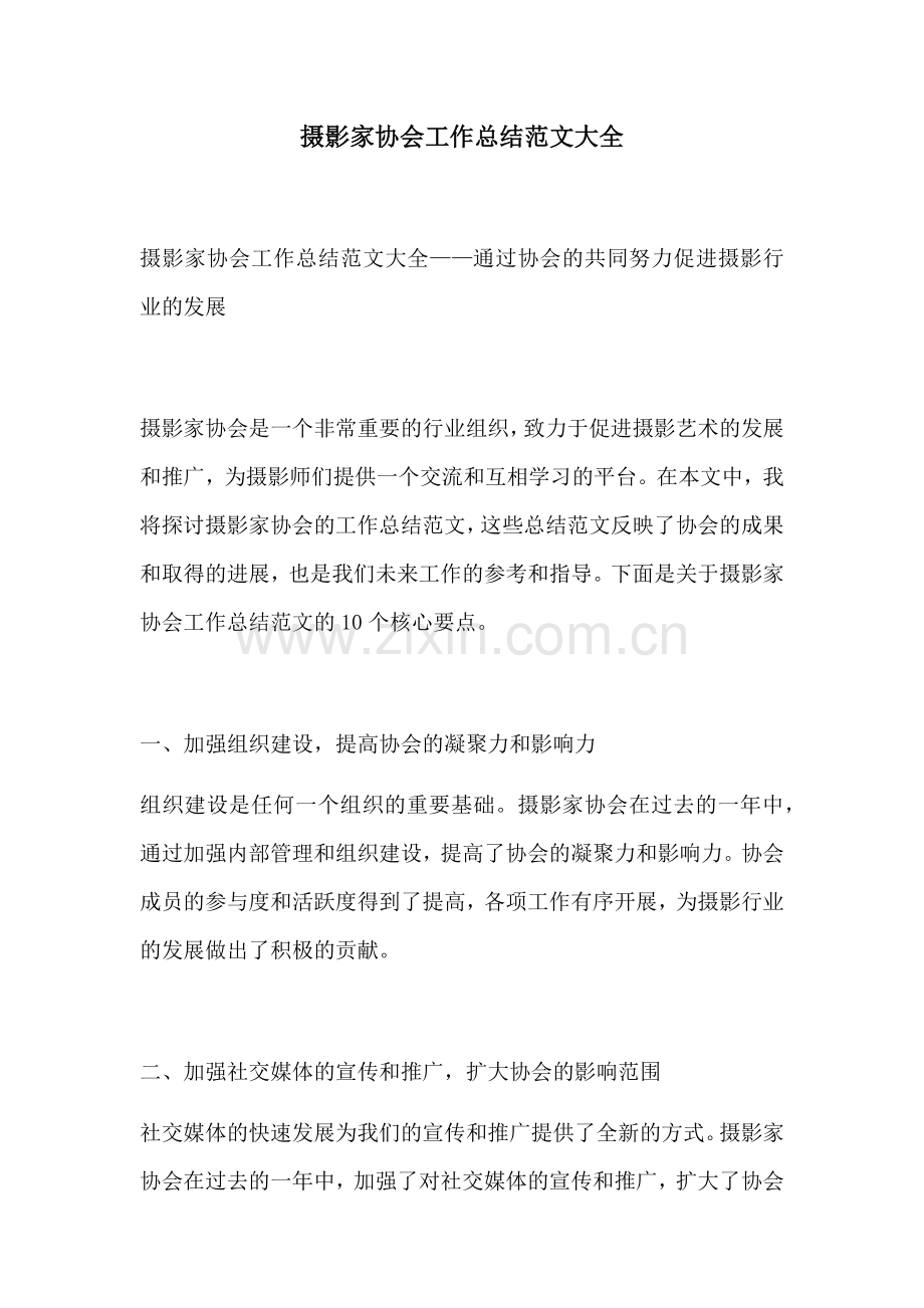 摄影家协会工作总结范文大全.docx_第1页