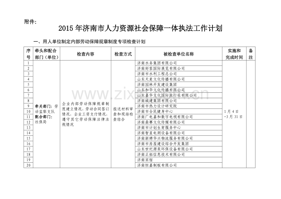 人力资源社会保障一体执法工作计划济南市人力资源和社会.doc_第1页