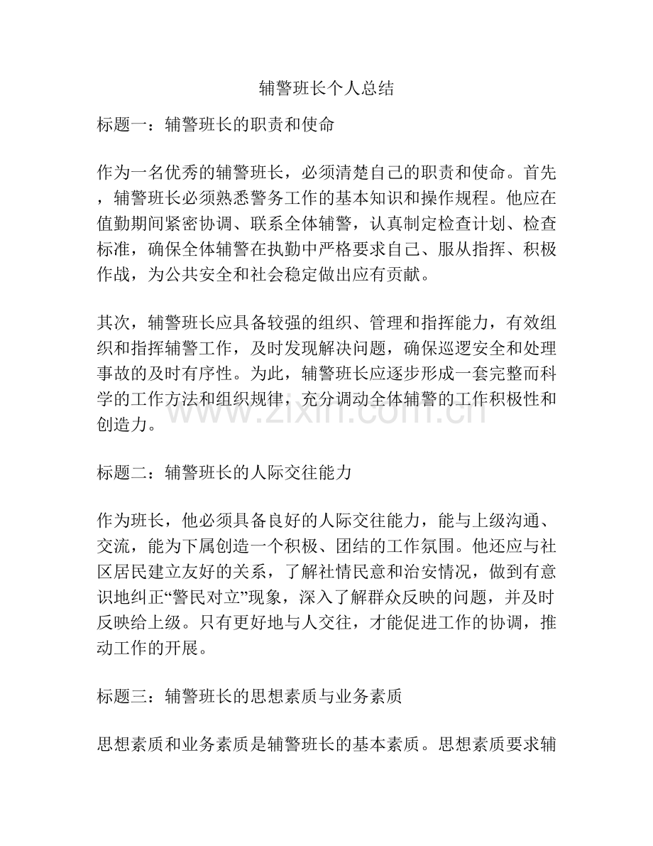 辅警班长个人总结.docx_第1页