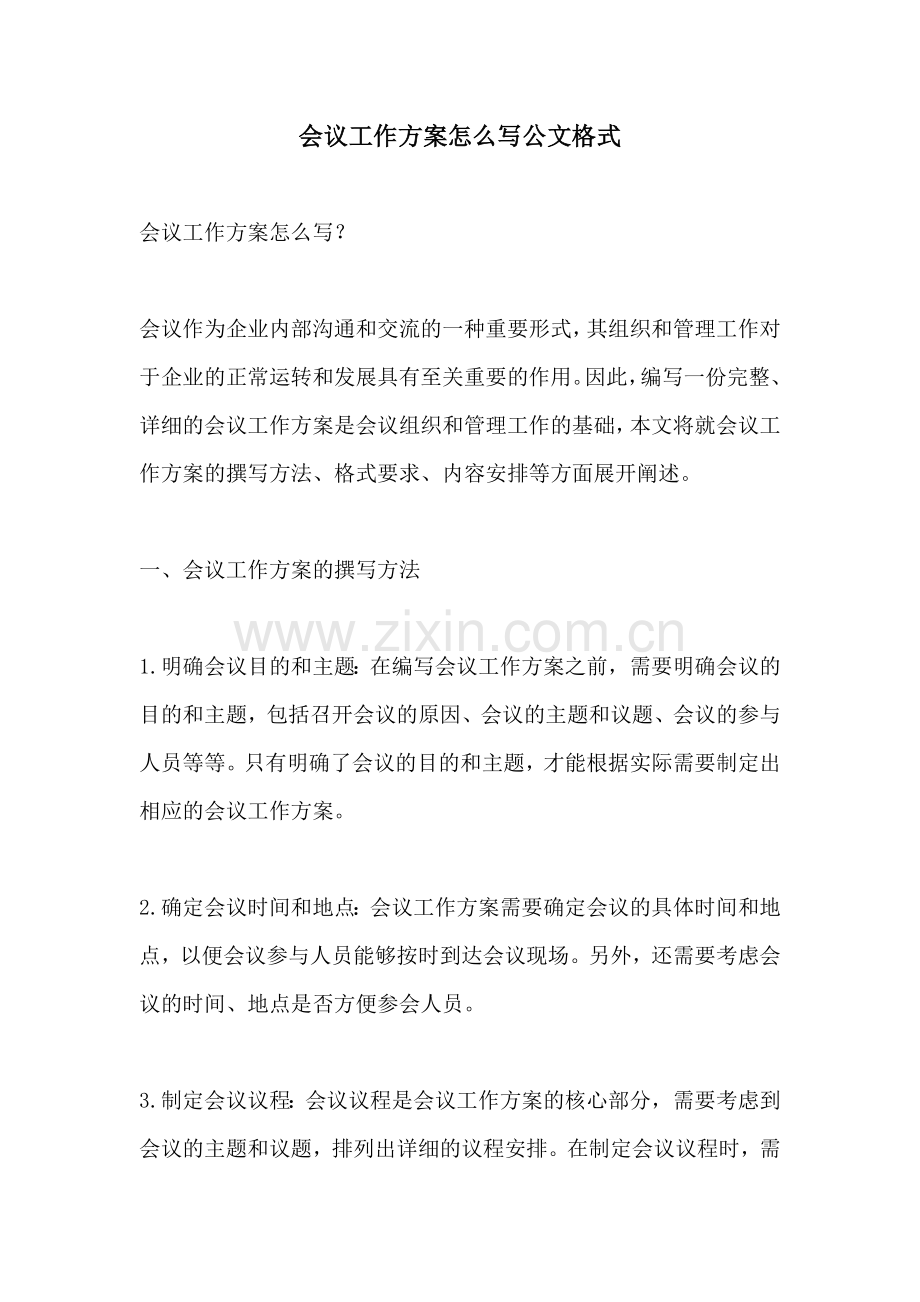 会议工作方案怎么写公文格式.docx_第1页