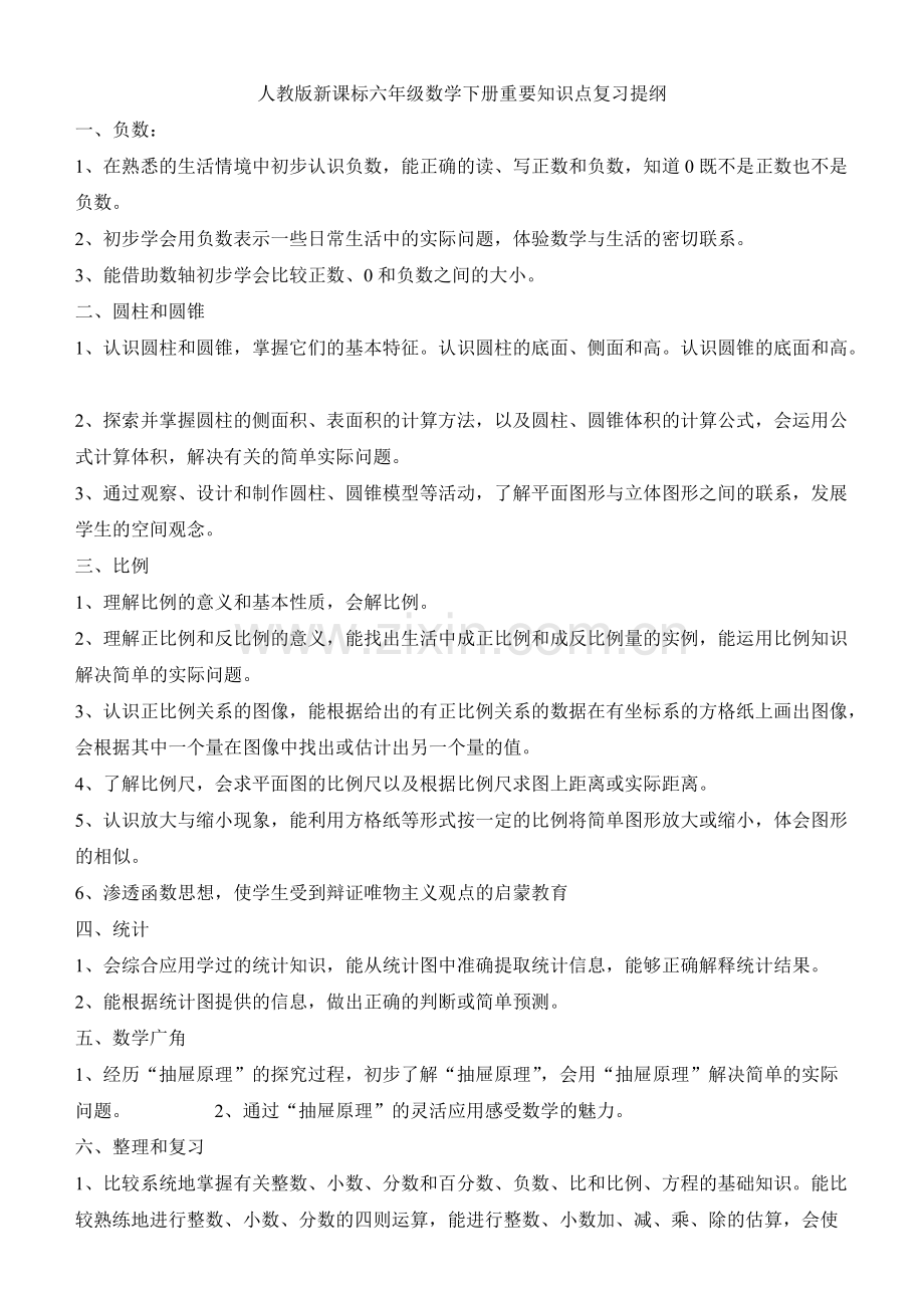 人教版新课标六年级数学下册重要知识点复习提纲.pdf_第1页