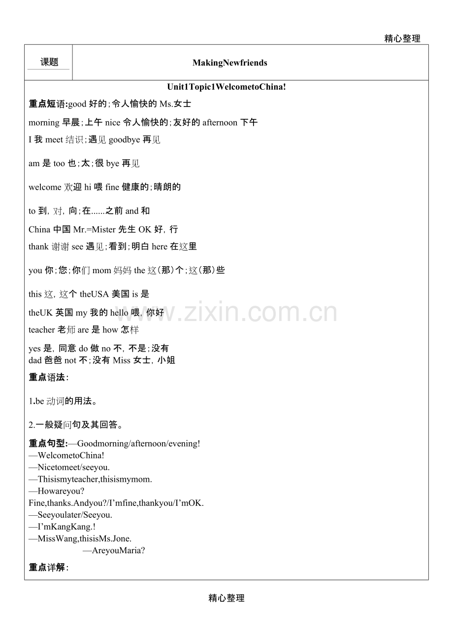 仁爱英语七年级上册unit1知识点+习题.pdf_第1页