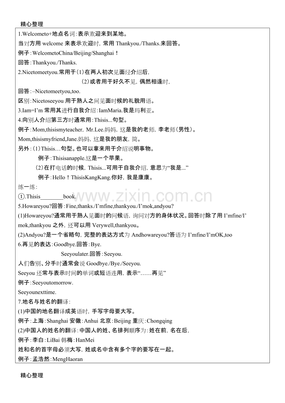 仁爱英语七年级上册unit1知识点+习题.pdf_第2页