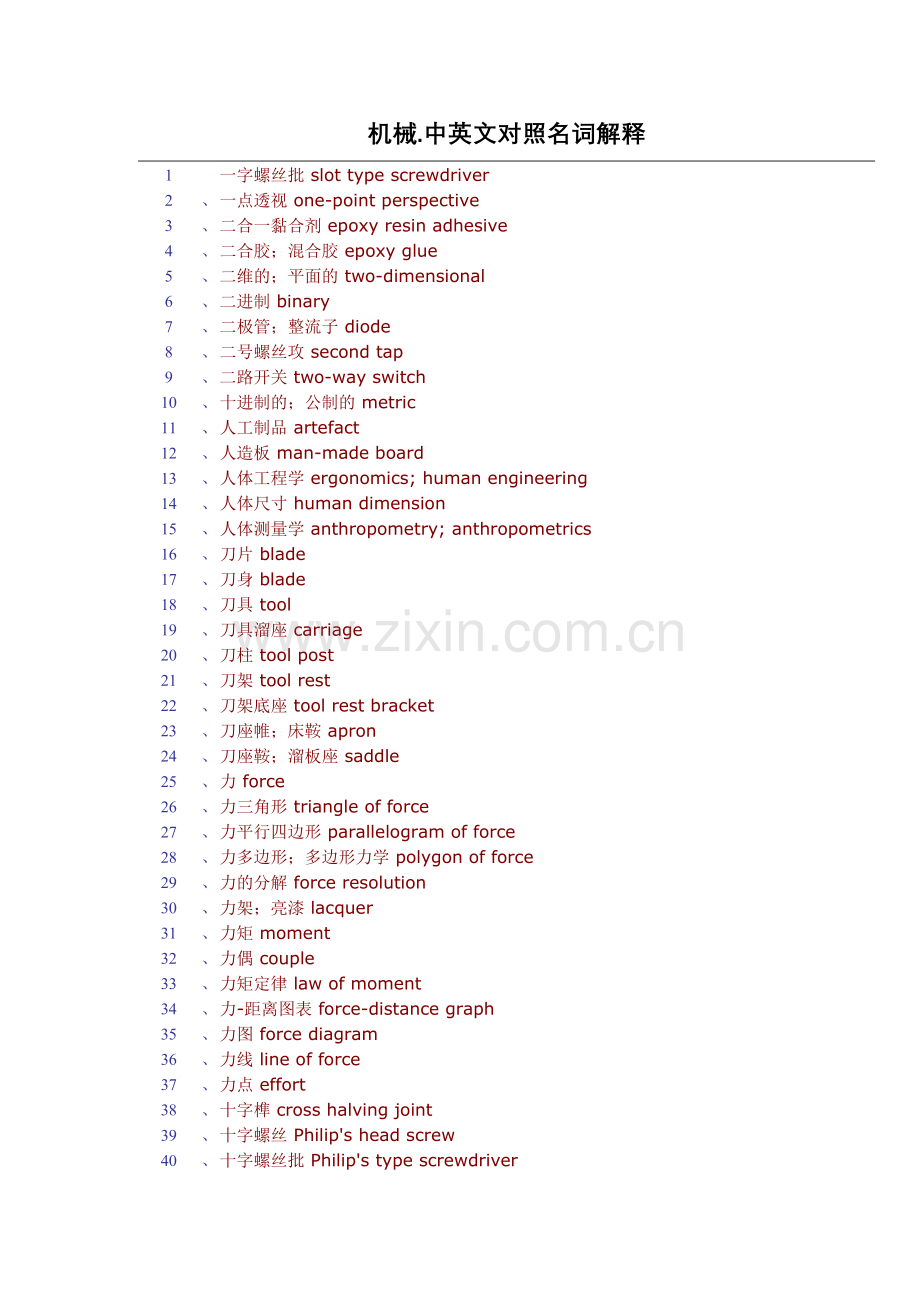 机械中英文对照名词解释.doc_第1页