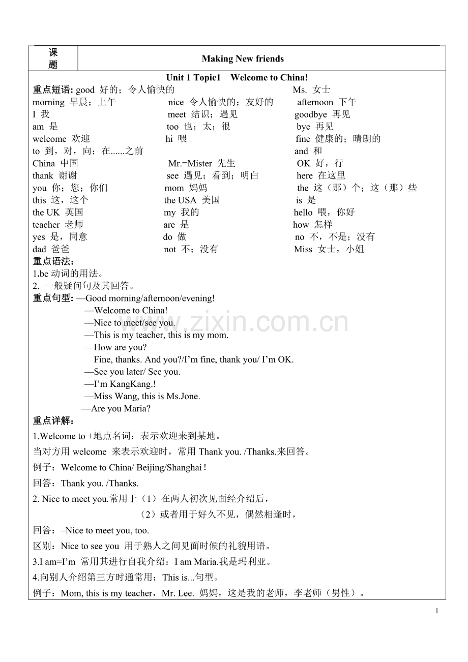 仁爱英语七年级上册unit1知识点+习题-(1).pdf_第1页