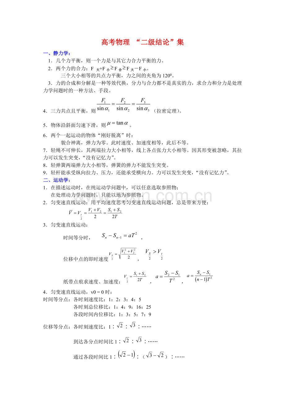 高中物理二级结论小结.doc_第1页