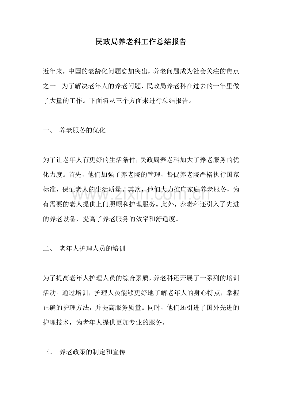 民政局养老科工作总结报告.pdf_第1页