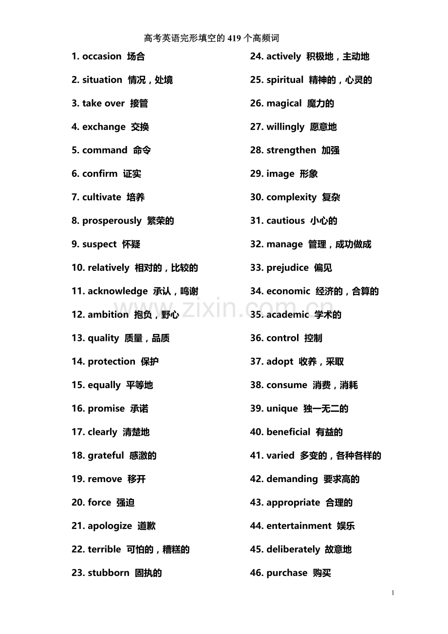 高考英语完形填空的419个高频词.doc_第1页