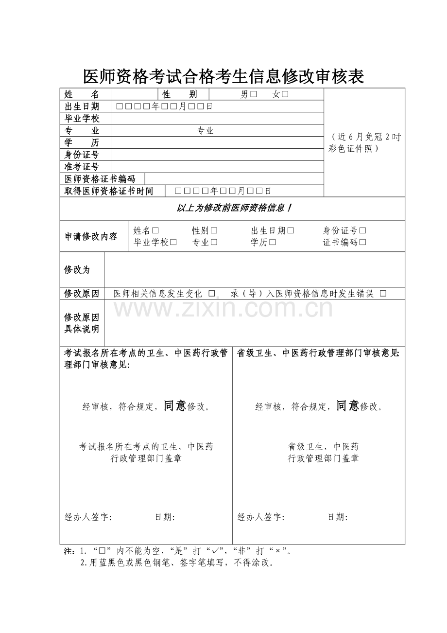 医师资格考试合格考生信息修改申请审核表.doc_第2页