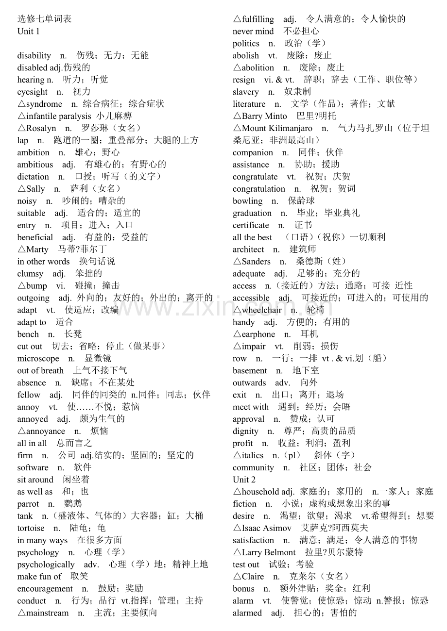 人教版高中英语选修七词汇表.doc_第1页