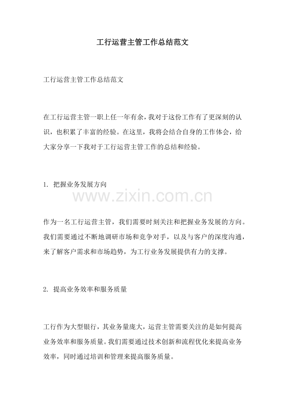 工行运营主管工作总结范文.docx_第1页