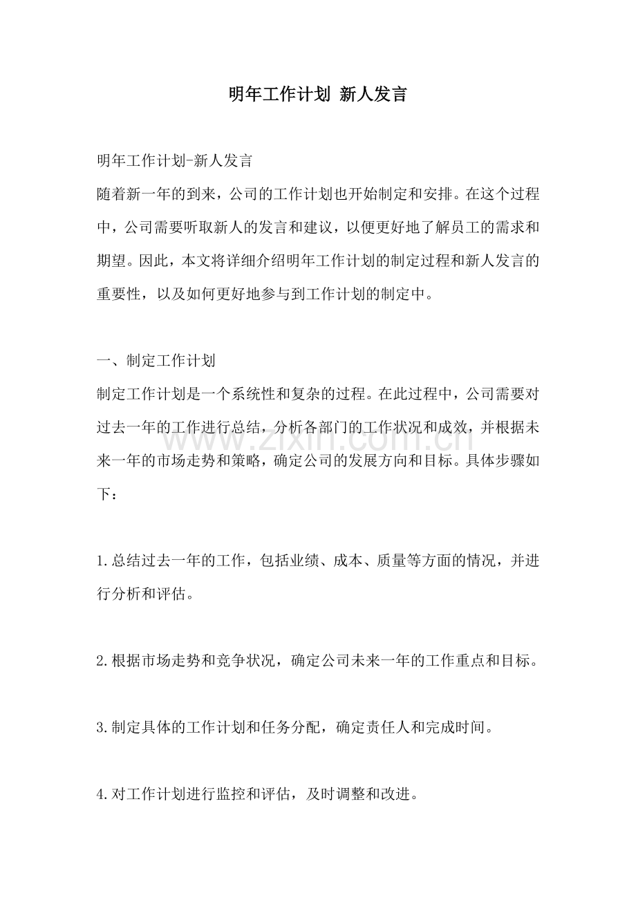 明年工作计划 新人发言.docx_第1页