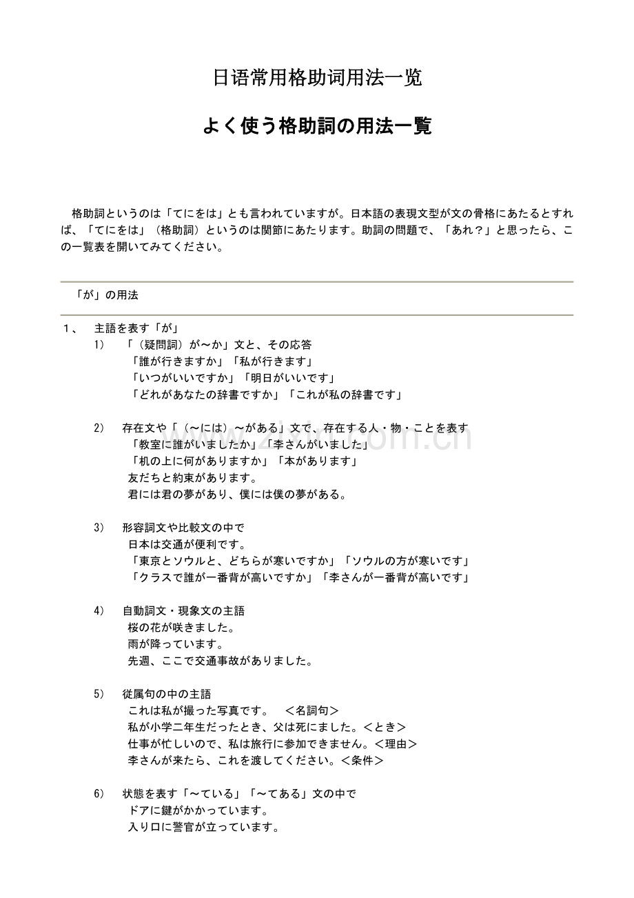 日语常用格助词大全.doc_第1页