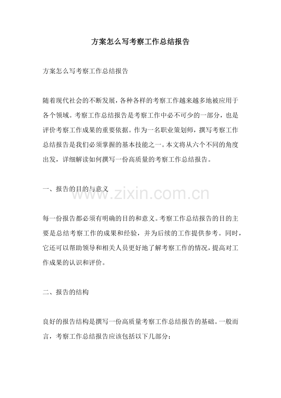 方案怎么写考察工作总结报告.docx_第1页