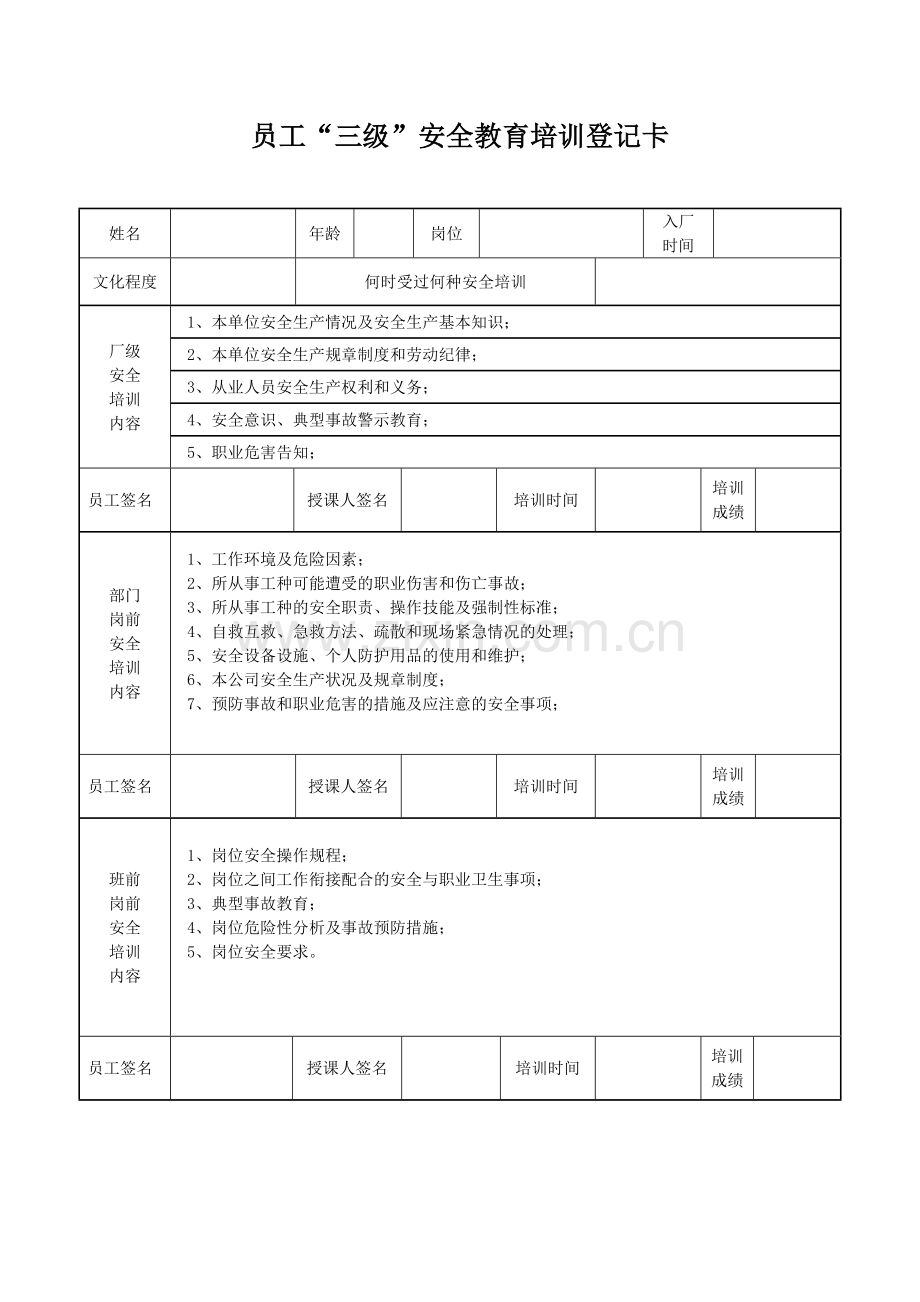 电厂员工三级安全教育培训档案.doc_第1页