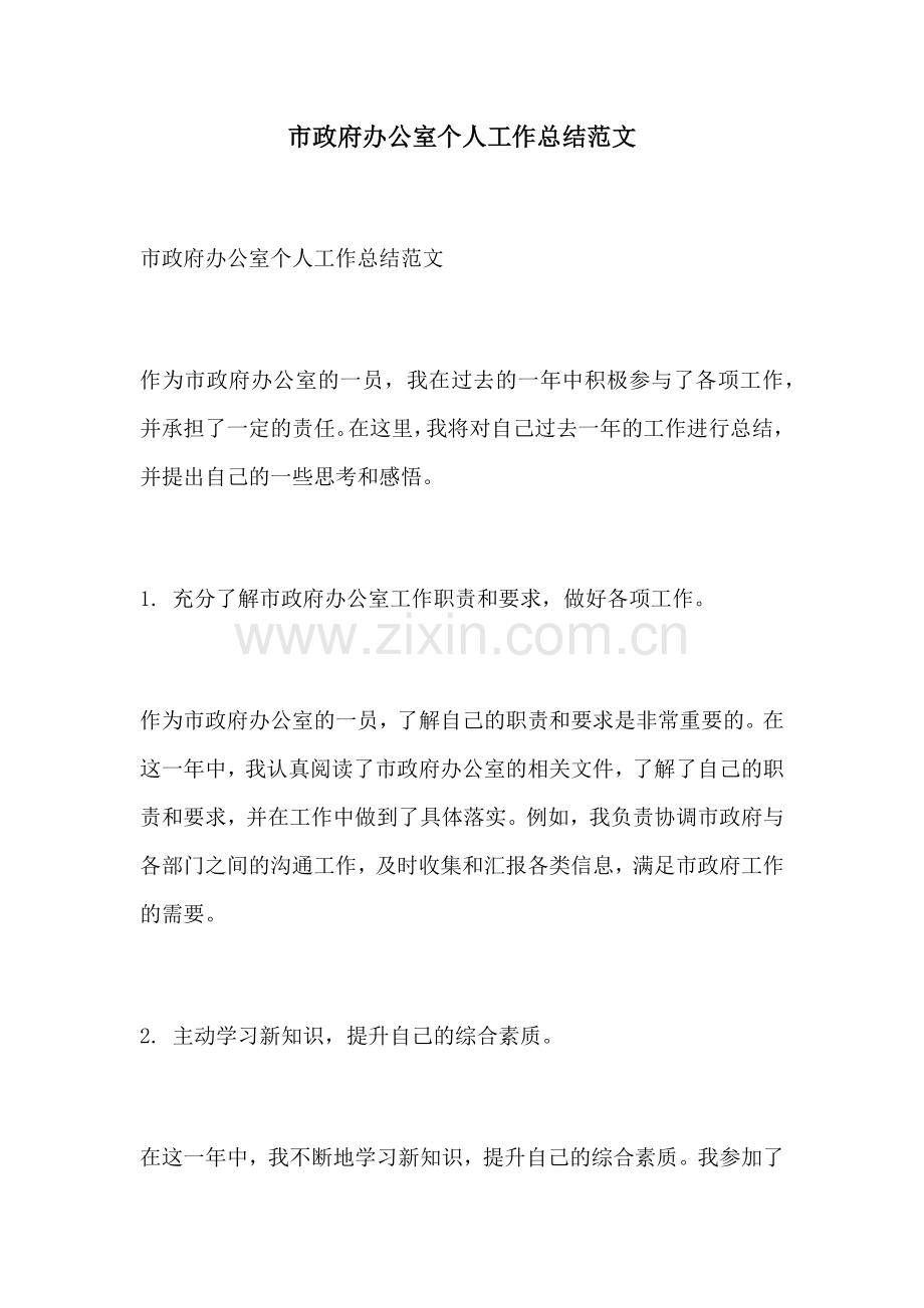 市政府办公室个人工作总结范文.docx_第1页