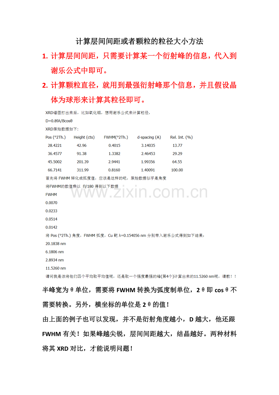 利用XRD信息计算层间间距或者颗粒的粒径大小方法.doc_第1页