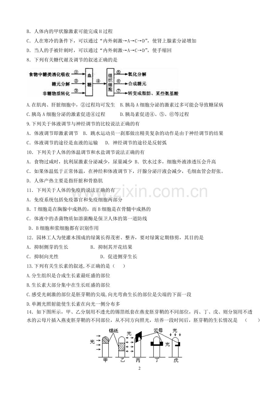 高中生物必修三期末考试模拟试题-(1).doc_第2页