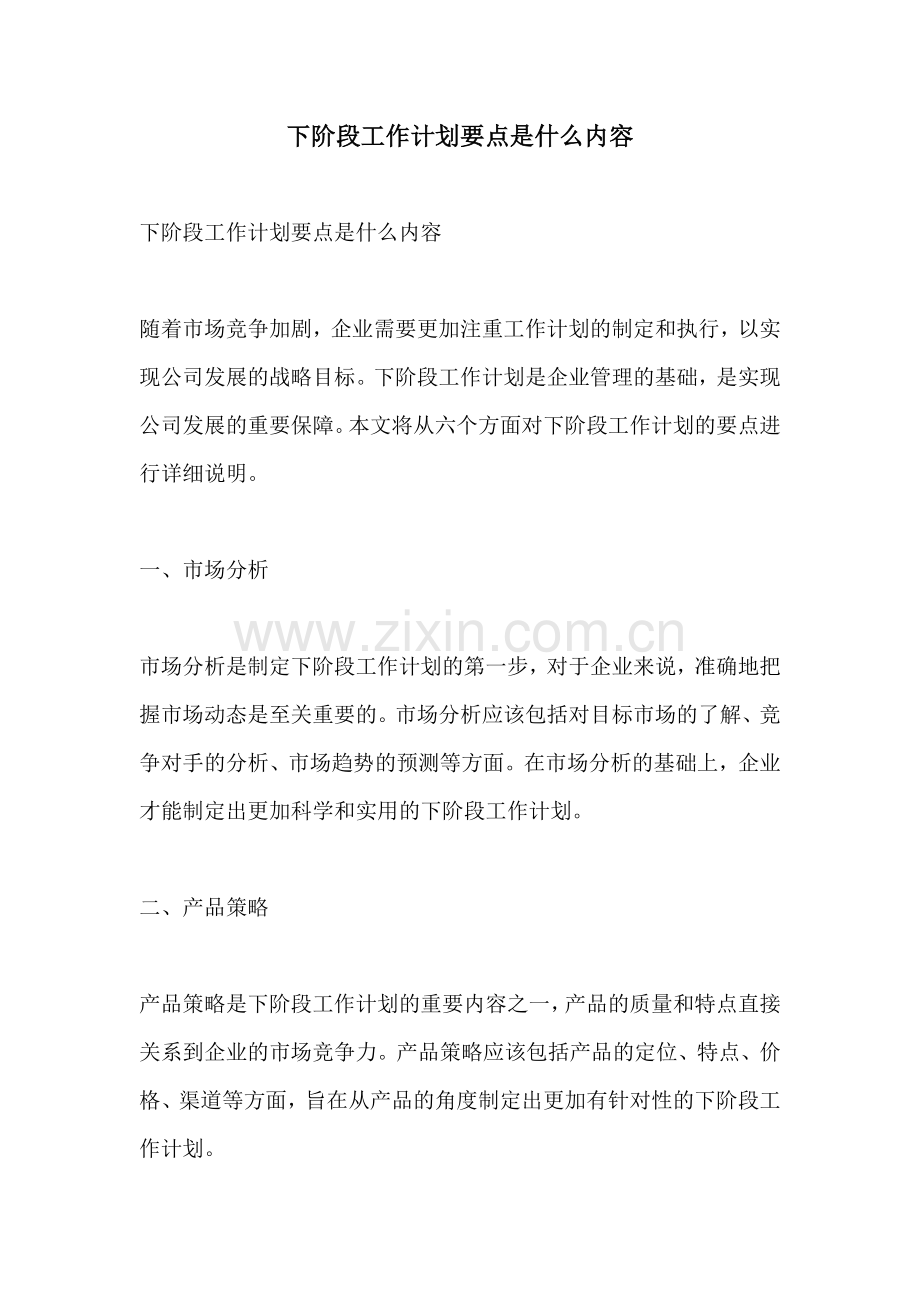 下阶段工作计划要点是什么内容.docx_第1页