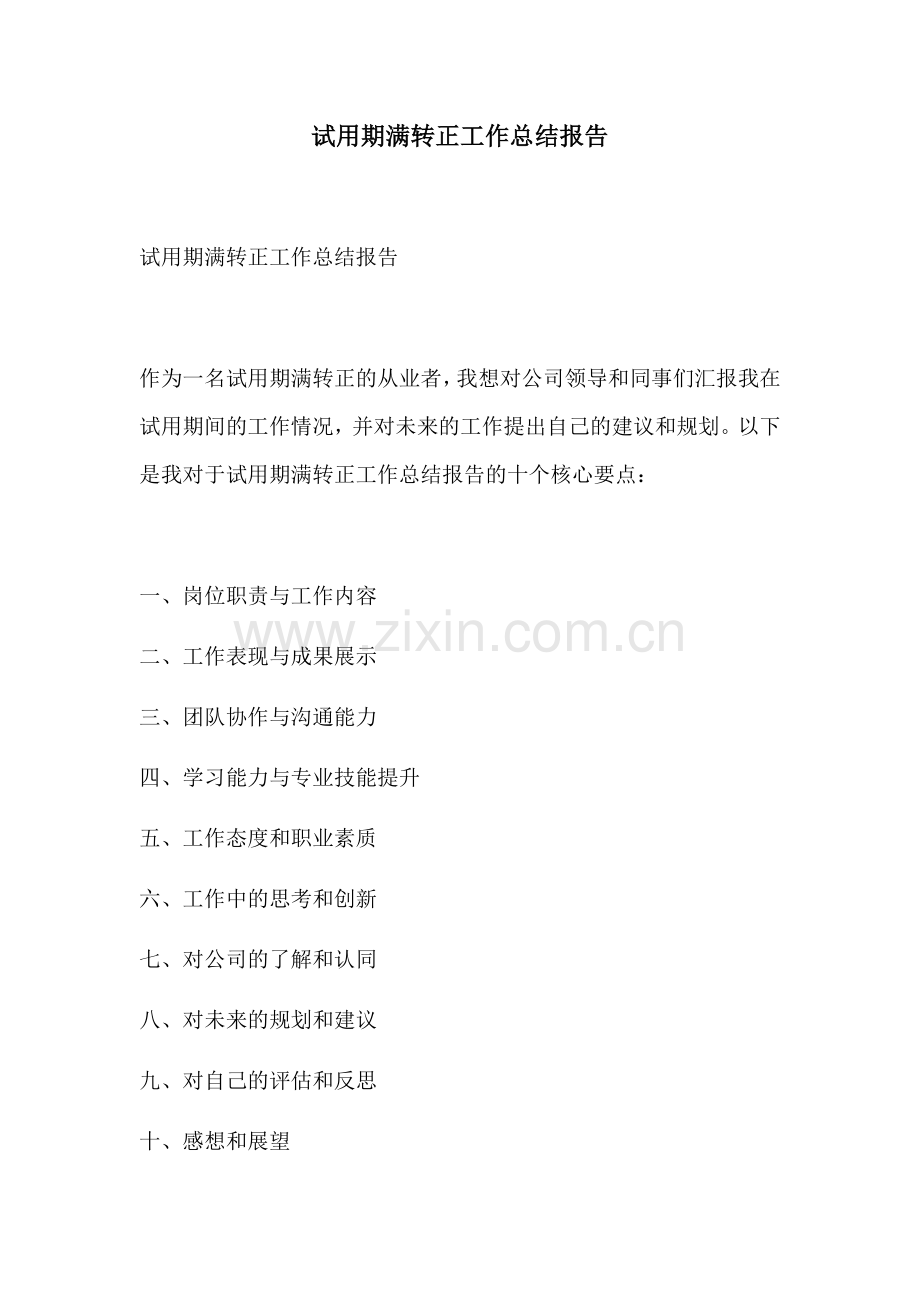 试用期满转正工作总结报告.docx_第1页