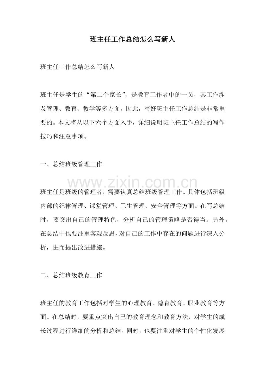 班主任工作总结怎么写新人.docx_第1页