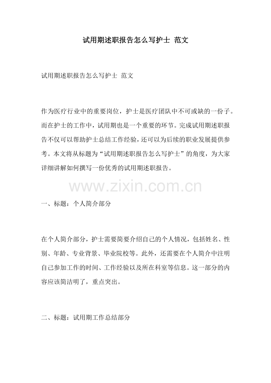 试用期述职报告怎么写护士 范文.docx_第1页