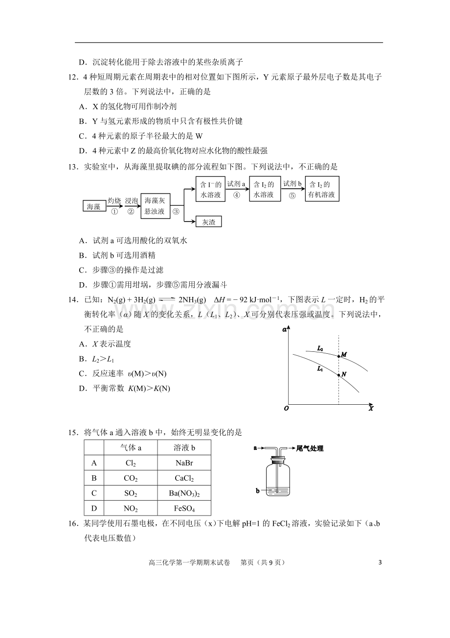 西城区2016第一学期高三期末化学试题及答案官方版.doc_第3页