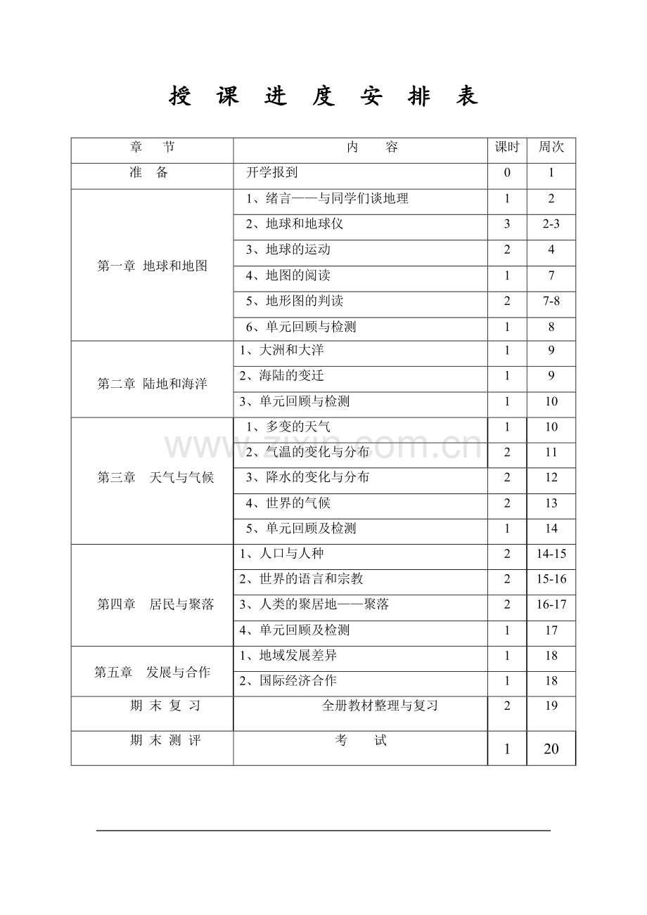 人教版七年级上册地理教材分析教学进度安排教案.doc_第3页