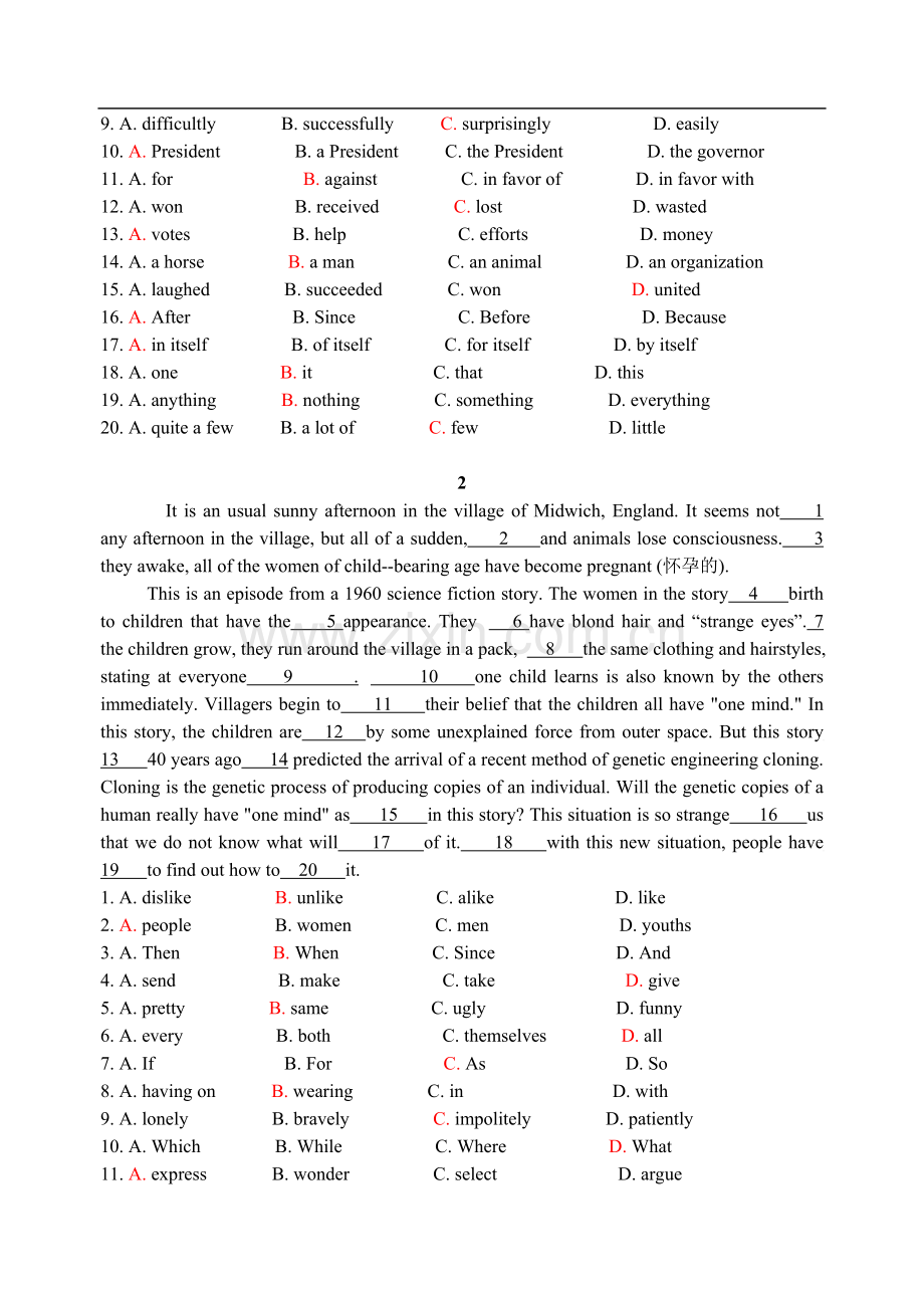 2009年新人教版高二英语完形填空专项练习-共16页.pdf_第2页