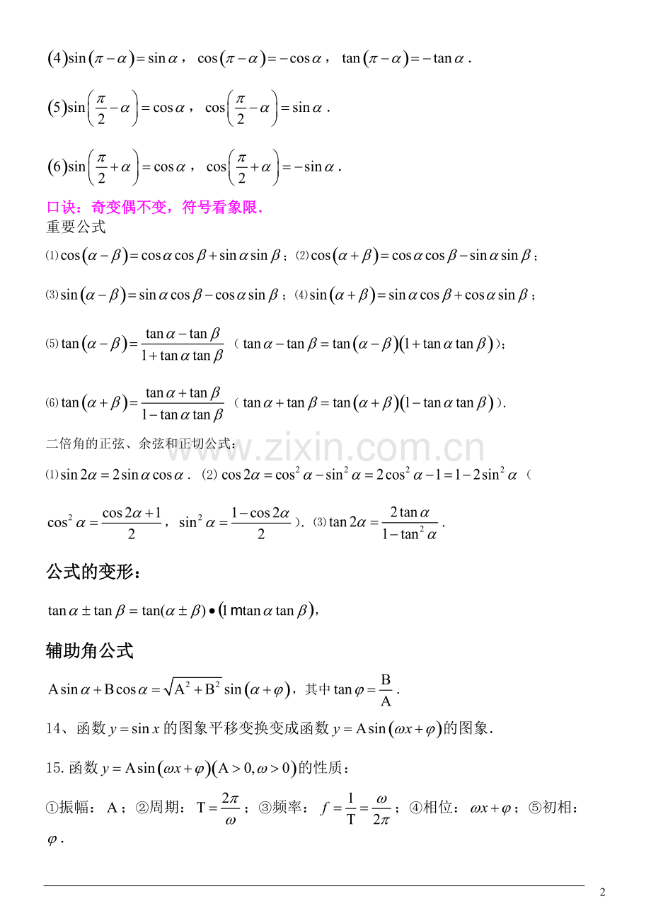 必修四三角函数和三角恒等变换知识点及题型分类总结.pdf_第2页