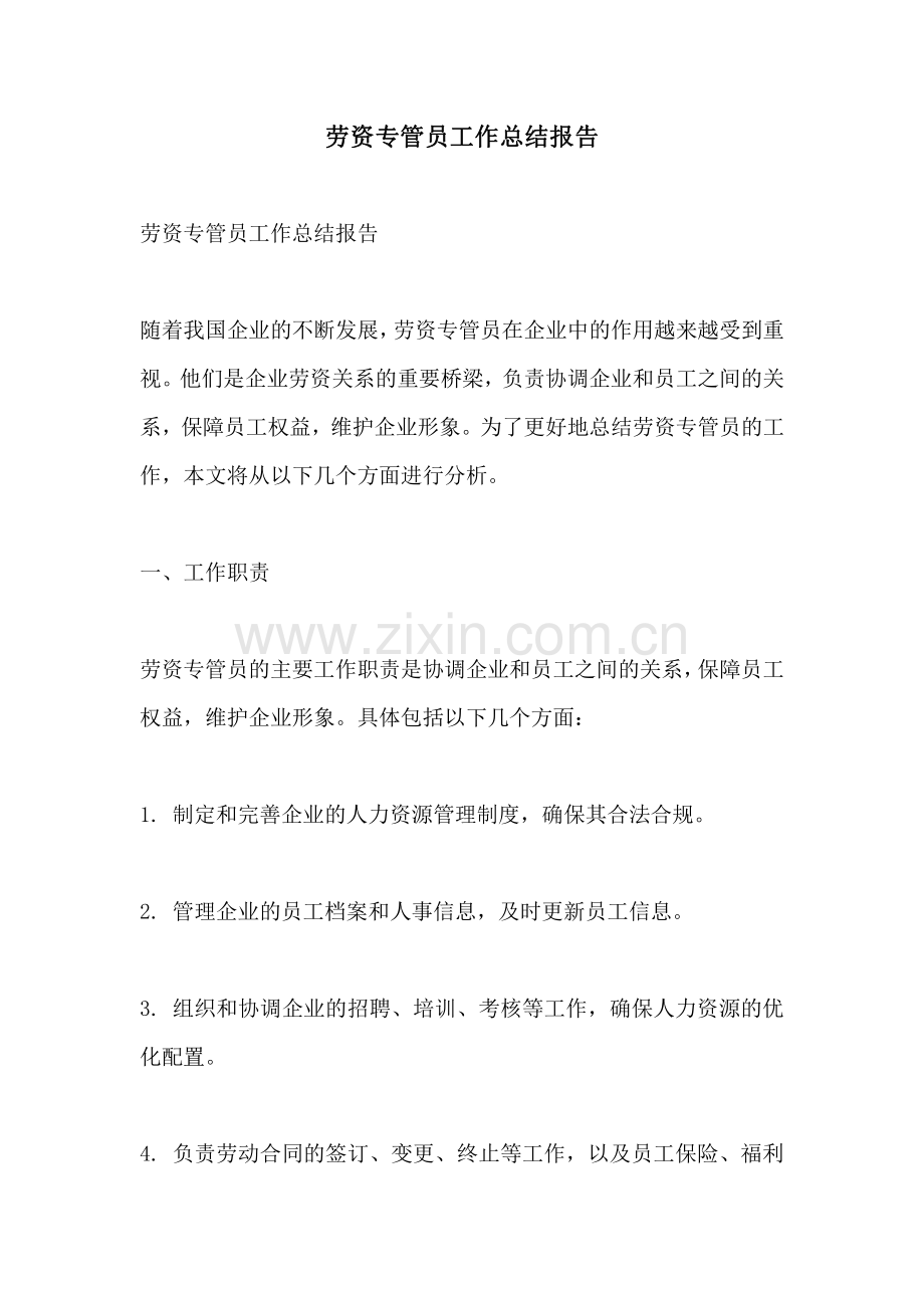 劳资专管员工作总结报告.pdf_第1页