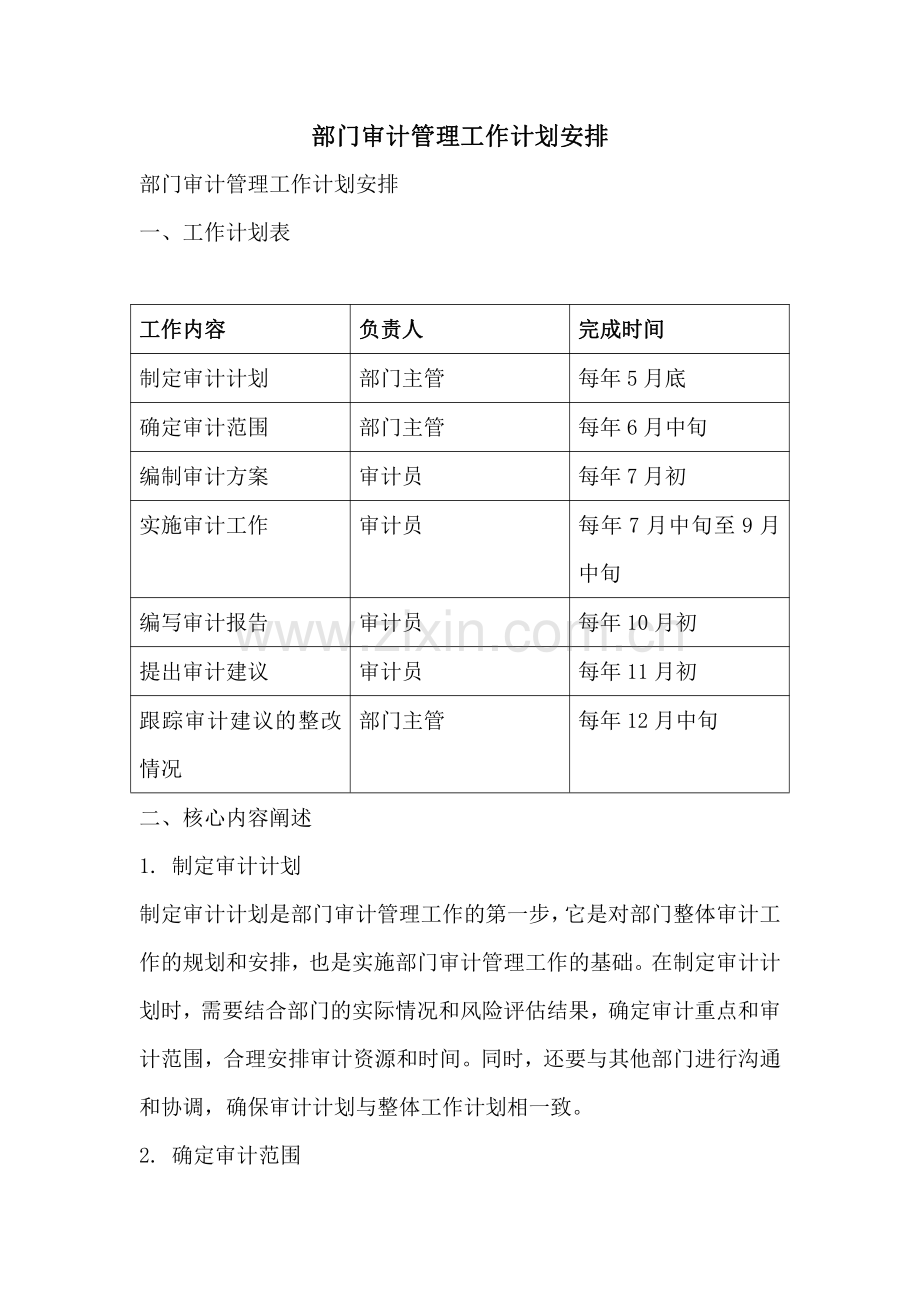 部门审计管理工作计划安排.pdf_第1页