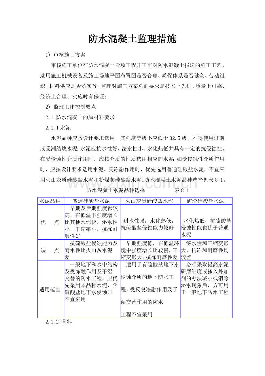 防水混凝土监理措施.doc_第1页