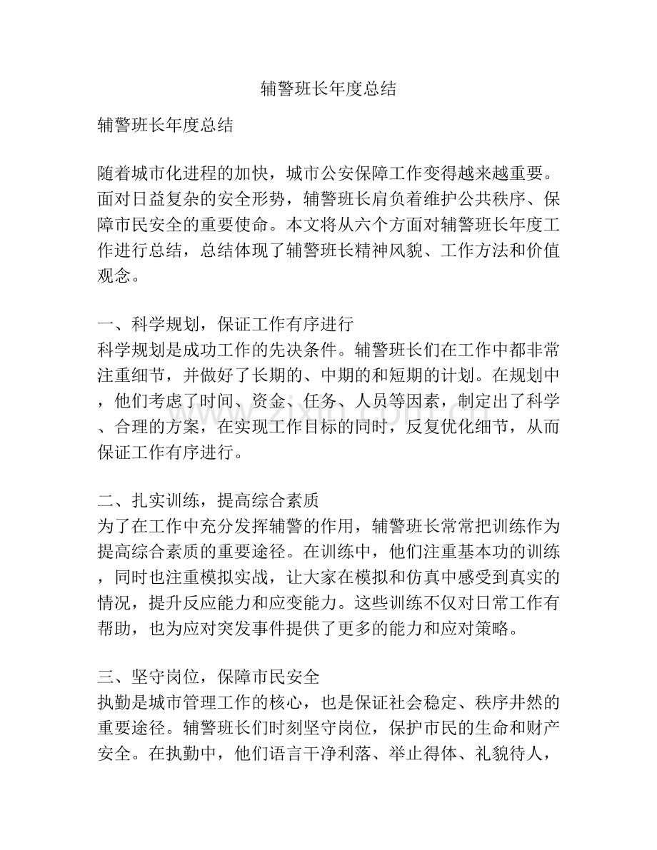 辅警班长年度总结.docx_第1页