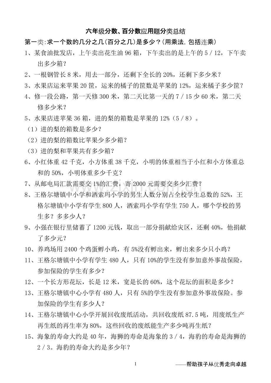 六年级上分数、百分数应用题分类总结.pdf_第1页