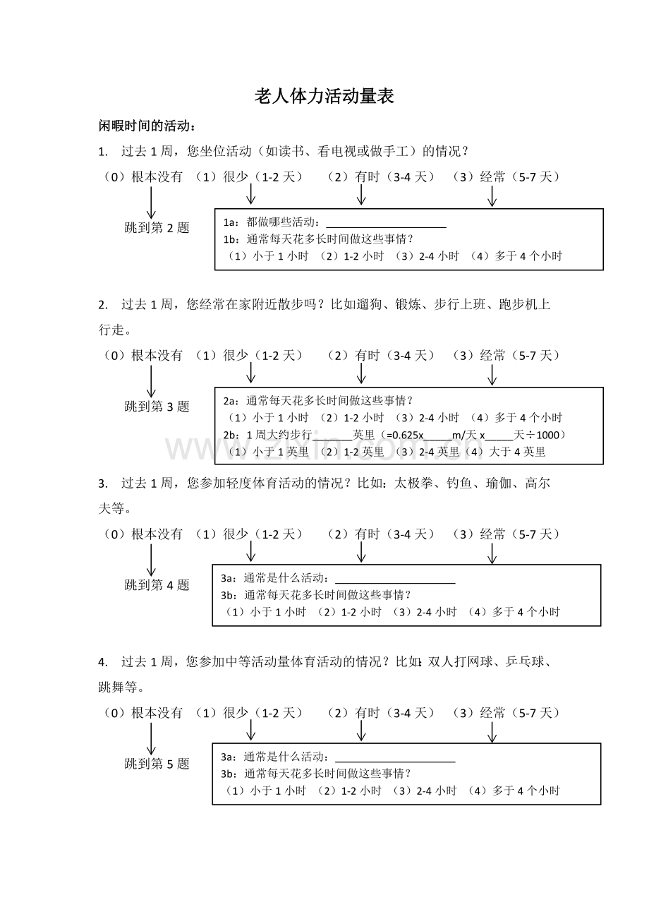 老年人体育活动量表PhysicalActivityScalefortheElderly(PASE).doc_第1页