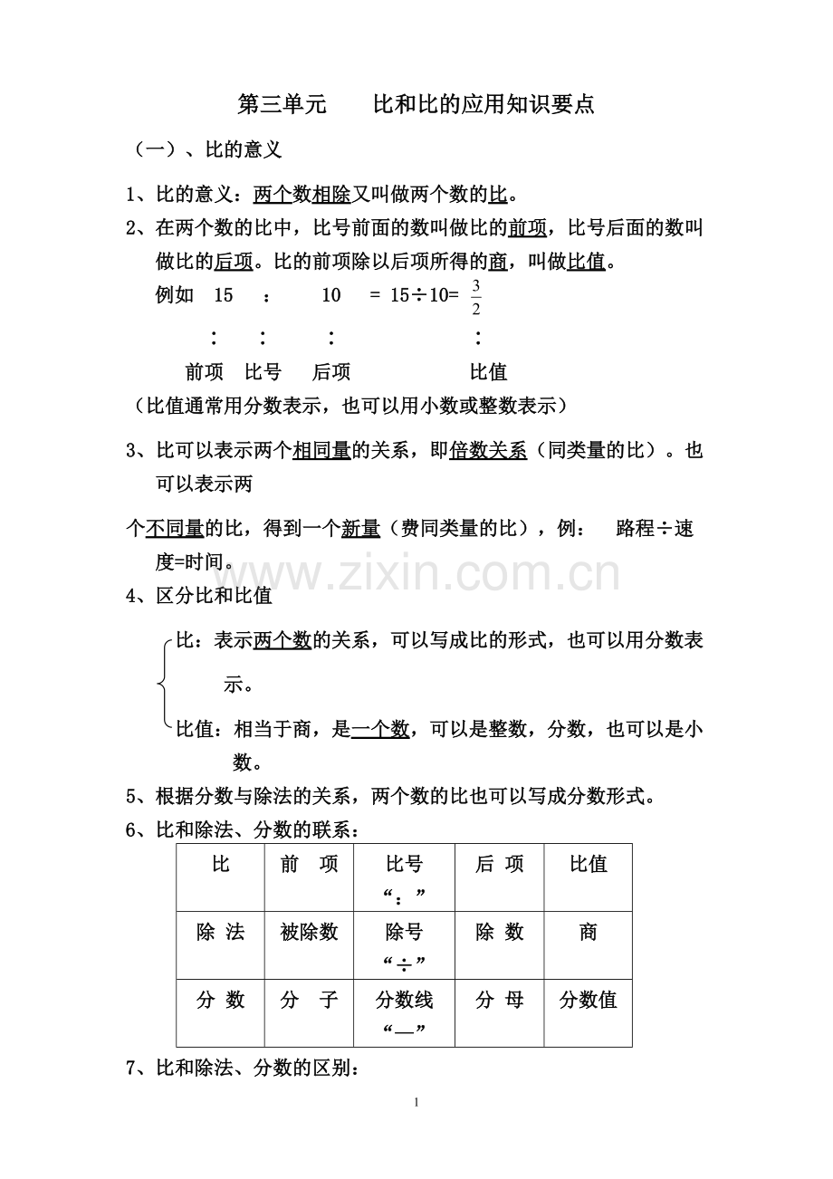 六年级比和比的应用知识点及相关应用.pdf_第1页