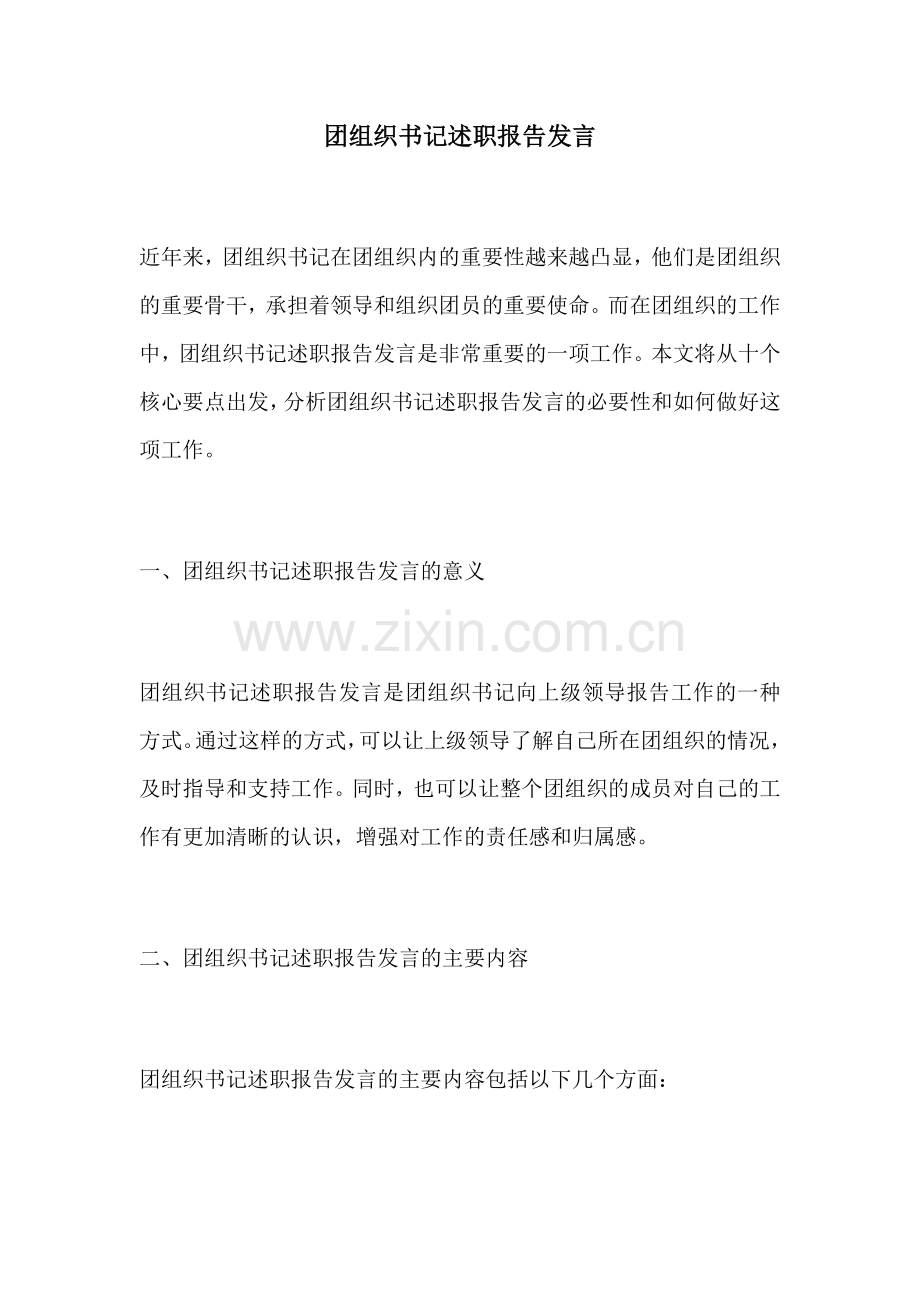 团组织书记述职报告发言.docx_第1页