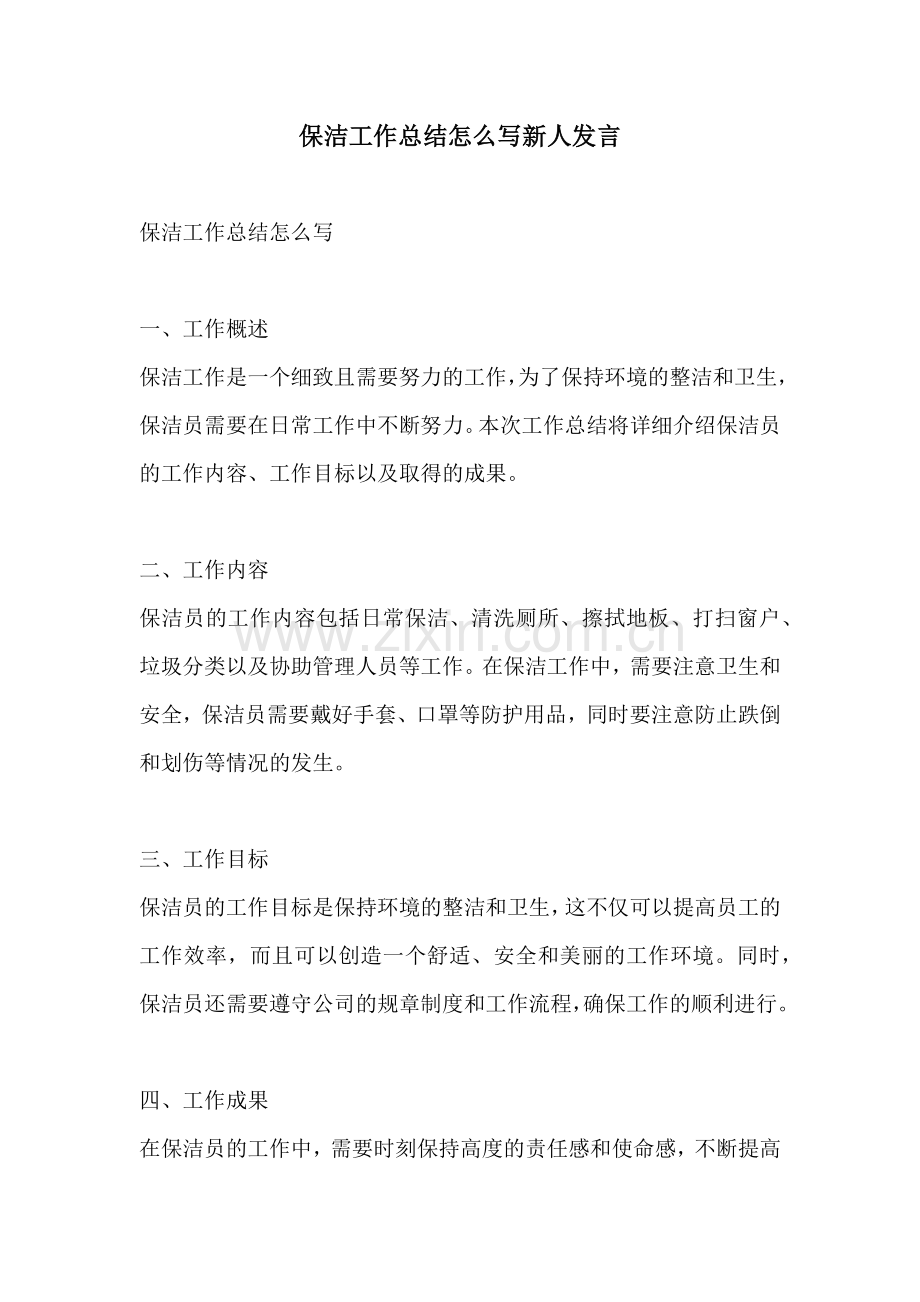 保洁工作总结怎么写新人发言.docx_第1页