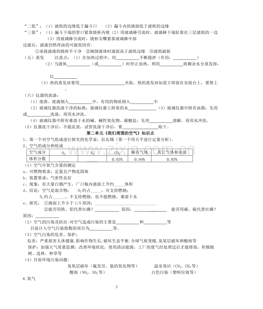 人教版初中化学知识点填空(附带答案).pdf_第3页