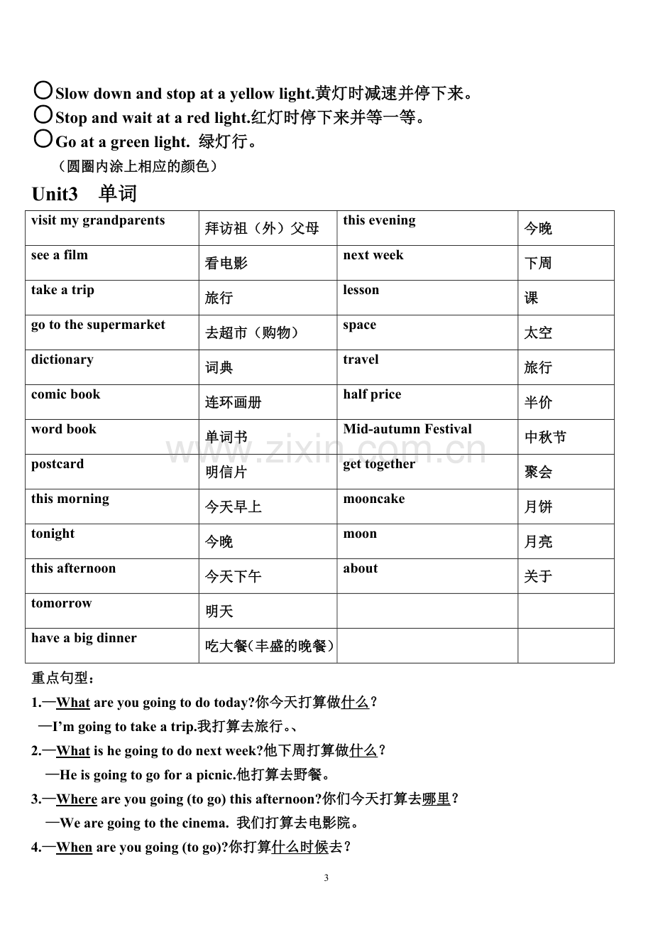 新版PEP六年级英语上册复习资料+练习题.doc_第3页