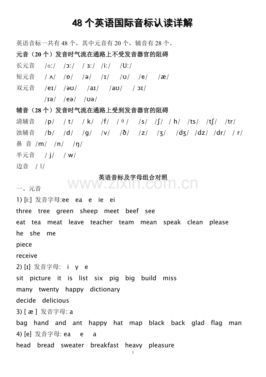 48个英语国际音标认读详解.doc_第1页