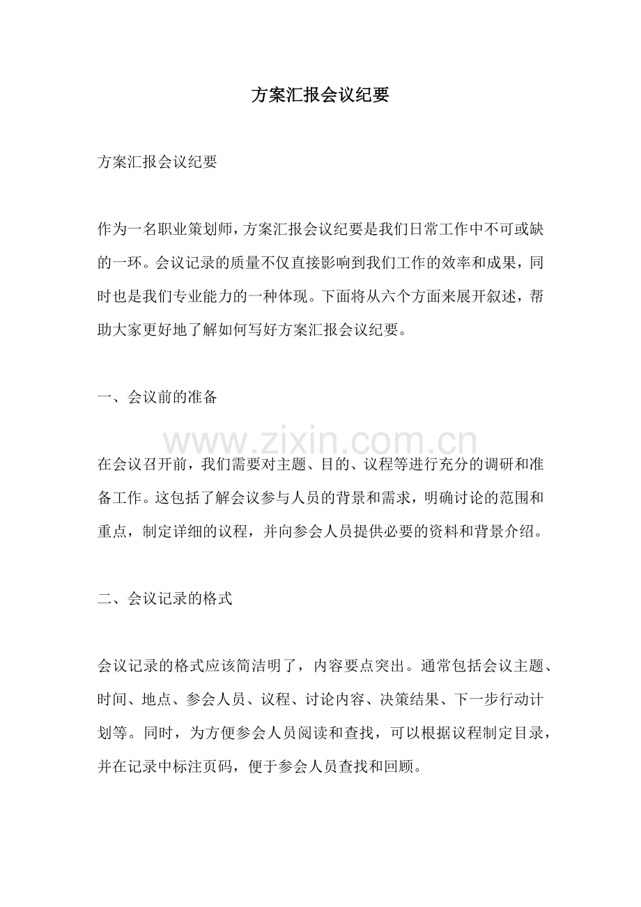 方案汇报会议纪要.docx_第1页