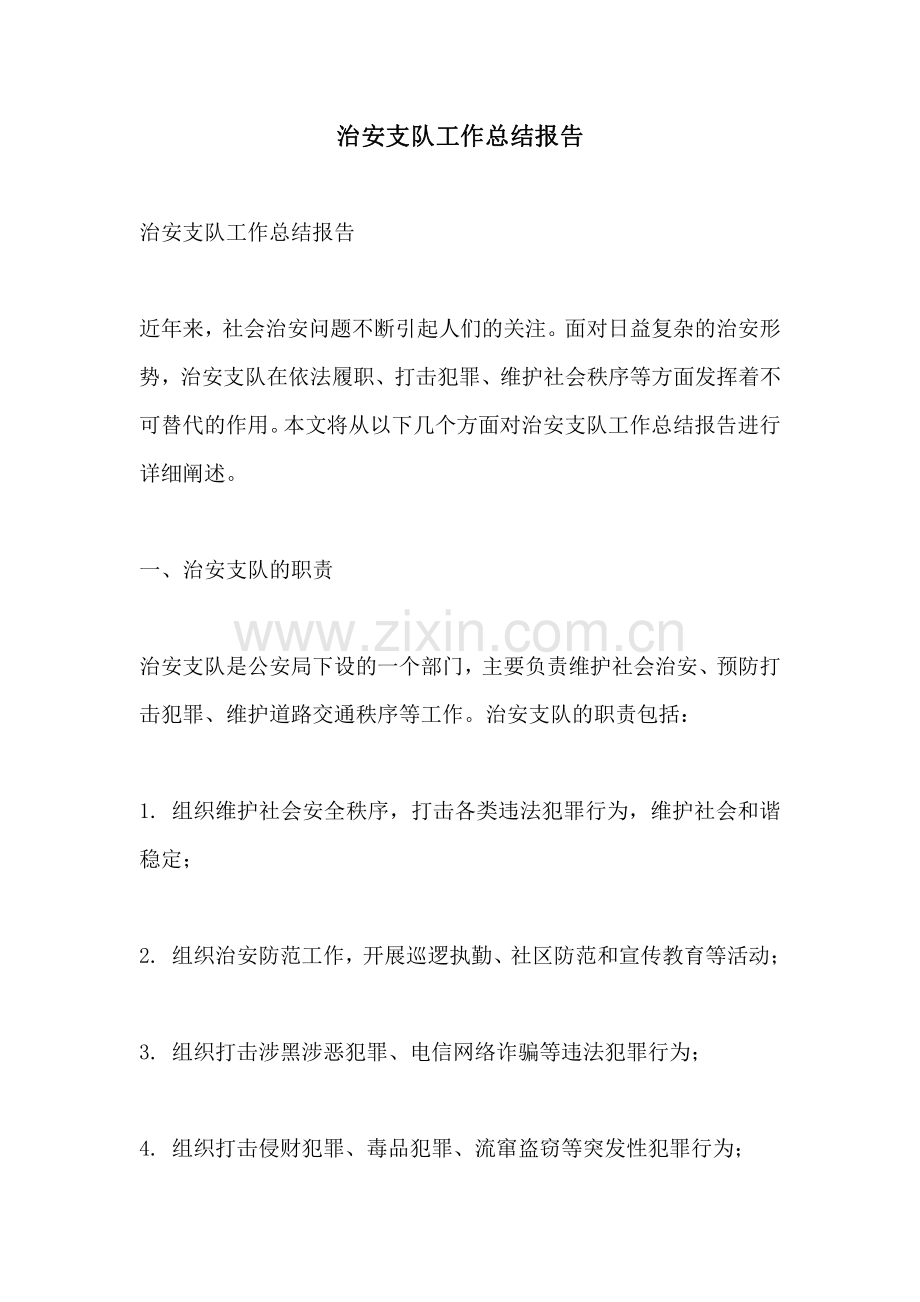 治安支队工作总结报告.pdf_第1页