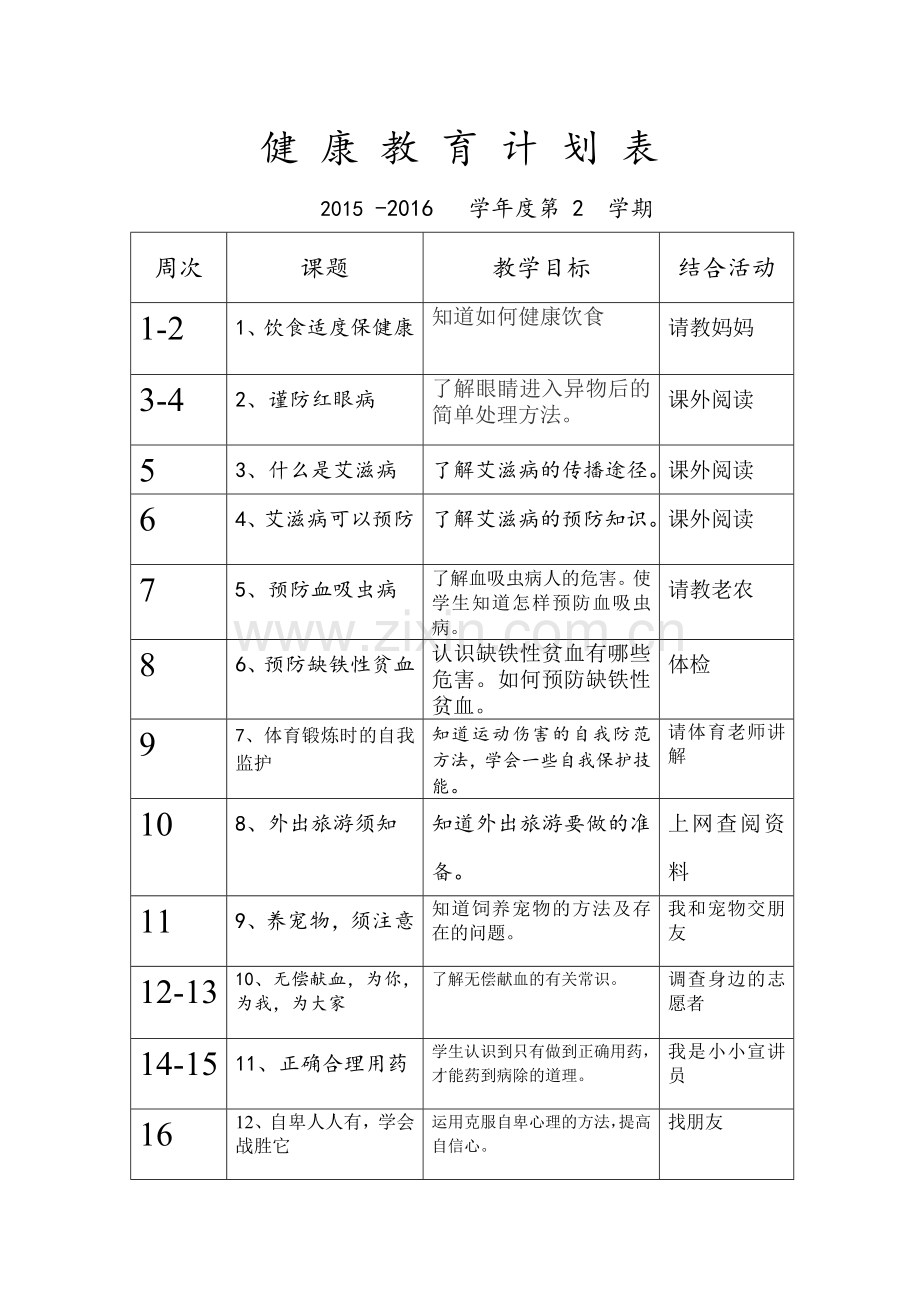 -健康教育计划表.doc_第1页