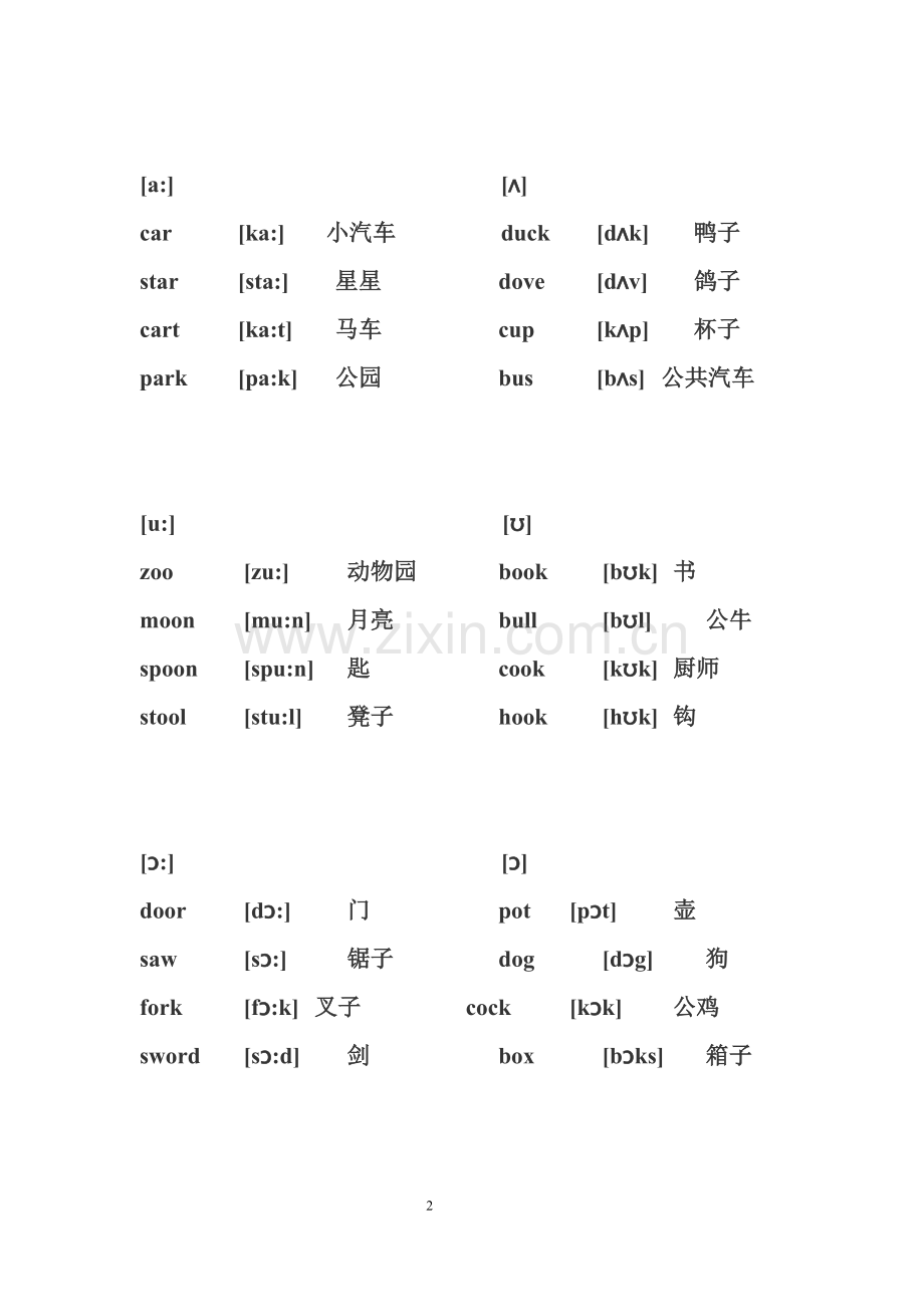 48个音标对应单词及音标(打印版).doc_第2页