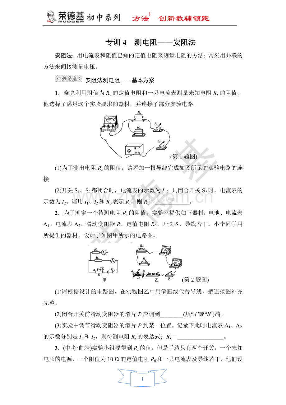 专训4-测电阻——安阻法-(2).doc_第1页